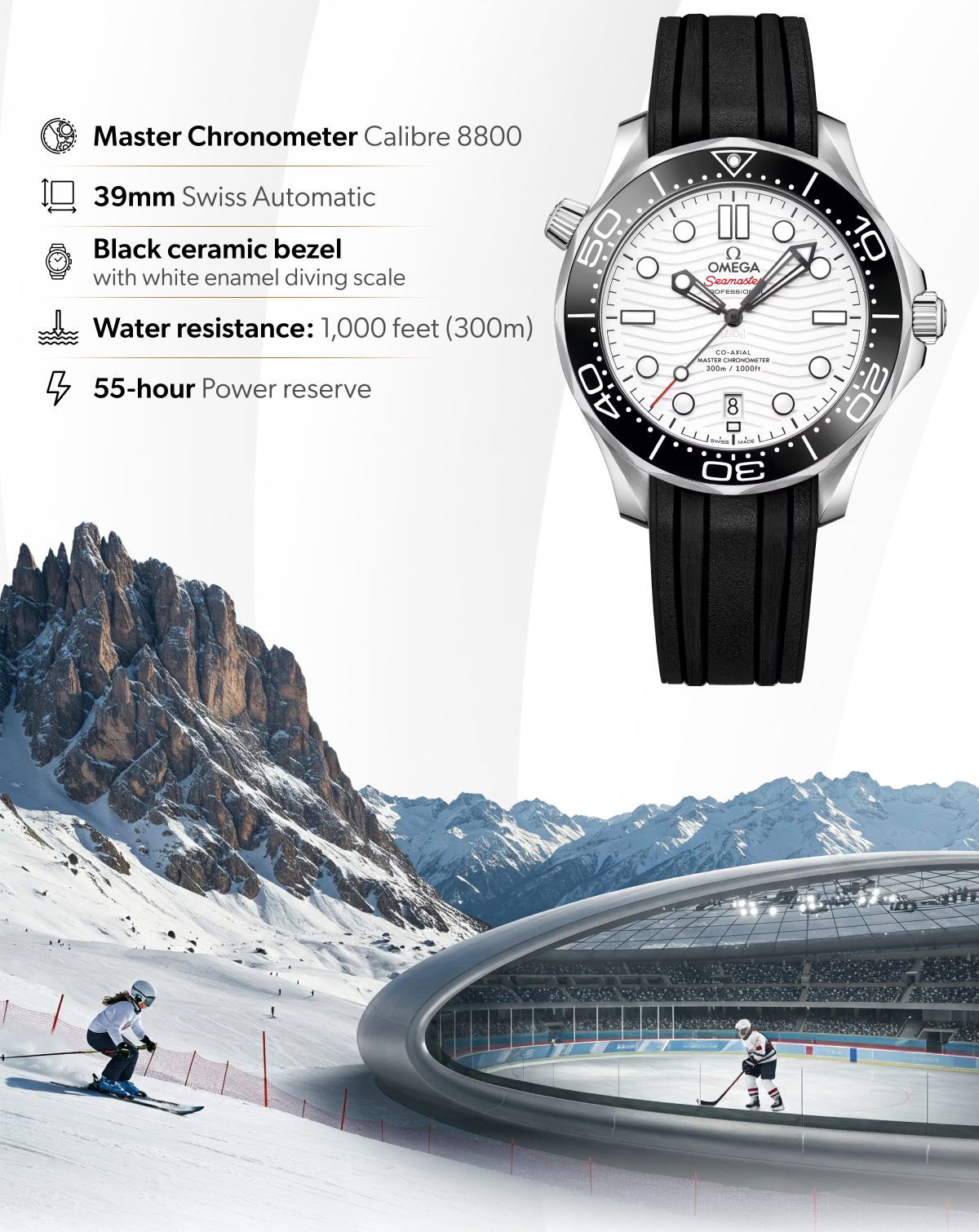 As always, we added something special: One Order Randomly Selected Will Be Upgraded To An Omega Seamaster Professional Diver 300m - 42mm stainless steel case - Black ceramic bezel with white enamel diving scale - Water resistance: 1,000 feet (300m) - OMEGA Master Chronometer Calibre 8800 - 55-hour power reserve