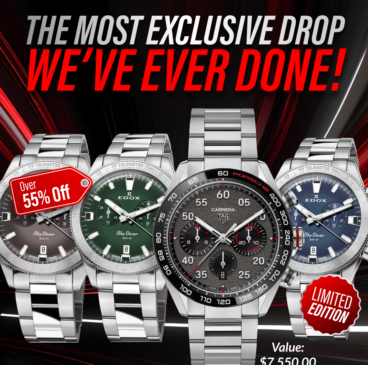 EDOX SKYDIVER CHRONOGRAPH x TAG HEUER CARRERA CHRONOGRAPH X PORSCHE