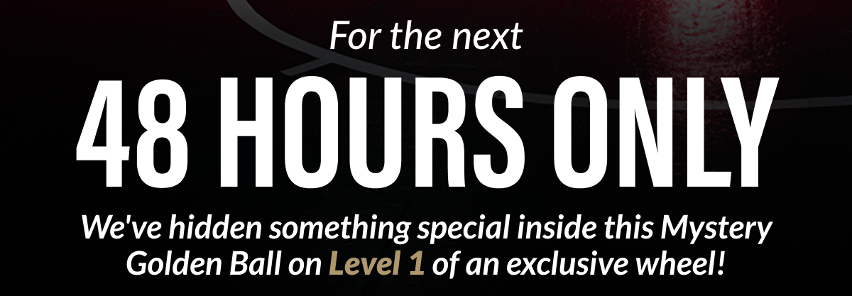 For the next 48 HOURS ONLY We've hidden something special inside this, Mystery Golden Ball on Level 1 of this exclusive wheel!
